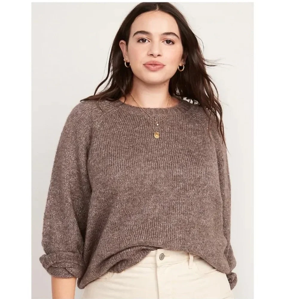 NWOT! Dark Brown Melange Cozy Shaker-Stitch Wool-Blend Pullover Sweater - Medium